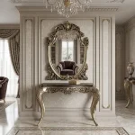 Handcrafted silver antique console table with matching wooden mirror frame by HB Furnitures Chiniot Pakistan
