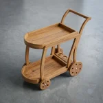 Handcrafted small bar cart with solid wood tiers and wheels by HBFurnitures, handmade compact tea trolley for home storage.