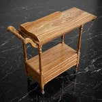 Handcrafted tea trolley with solid wood three tiers and wheels by HBFurnitures, handmade serving cart for home tea time.