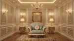 Hand carved wooden single sofa chair with luxury upholstery by Haq Bahoo Furniture